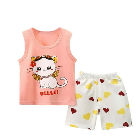 

Atogsazn Girl Boy Infant Baby Summer Clothes Set Outfits Casual Cute Printed Clothes Set Kids Tank Top and Shorts 2 Piece Set 9-18 Months Pink on Clearance