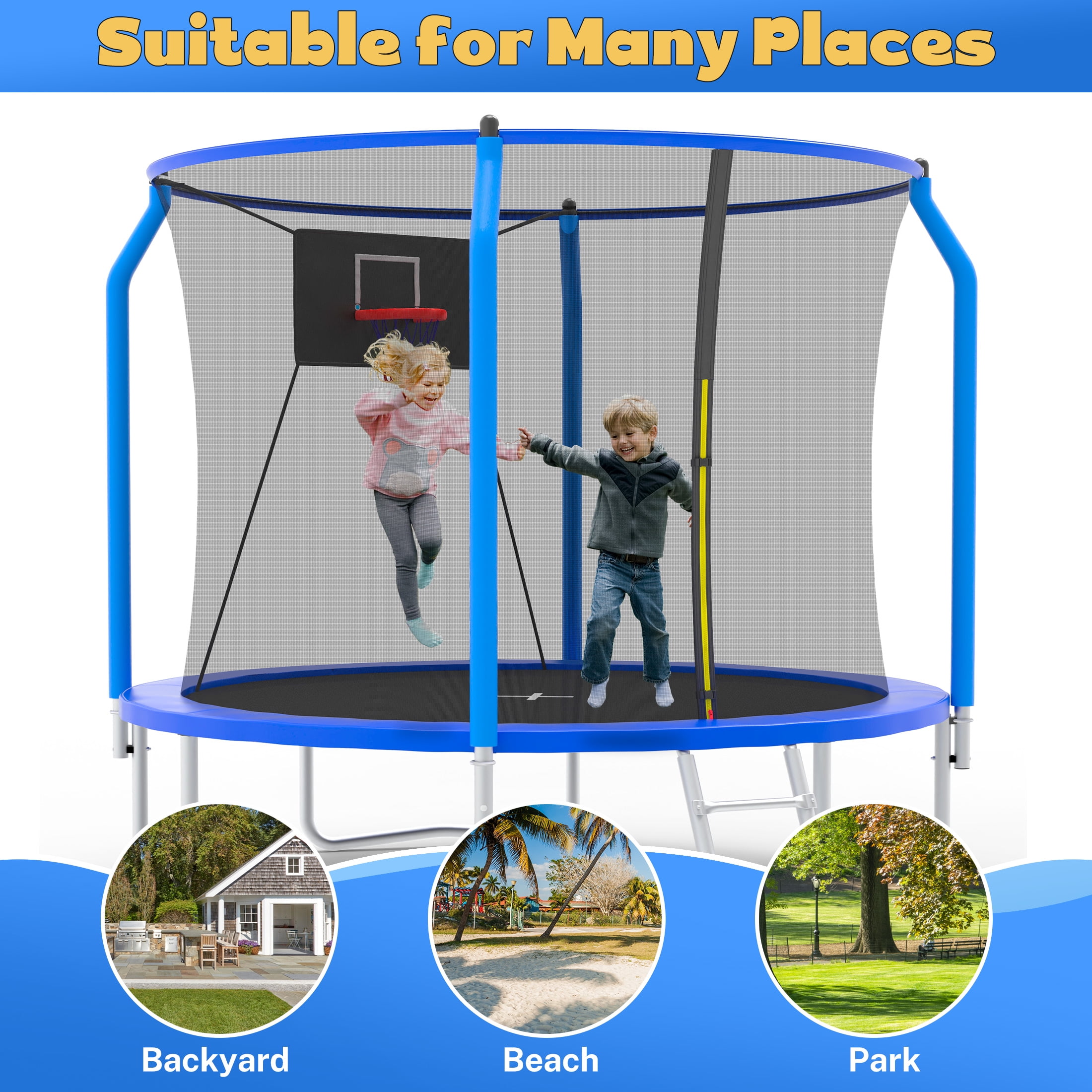 Trampoline for Kids and Adults, Segmart 10Ft Trampoline with Basketball Hoop, Outdoor Trampoline with Safety Enclosure Net, Recreational Trampoline for Backyard Patio