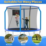 SEGMART 10ft Trampoline for Kids with Basketball Hoop and Enclosure Net/Ladder,Blue