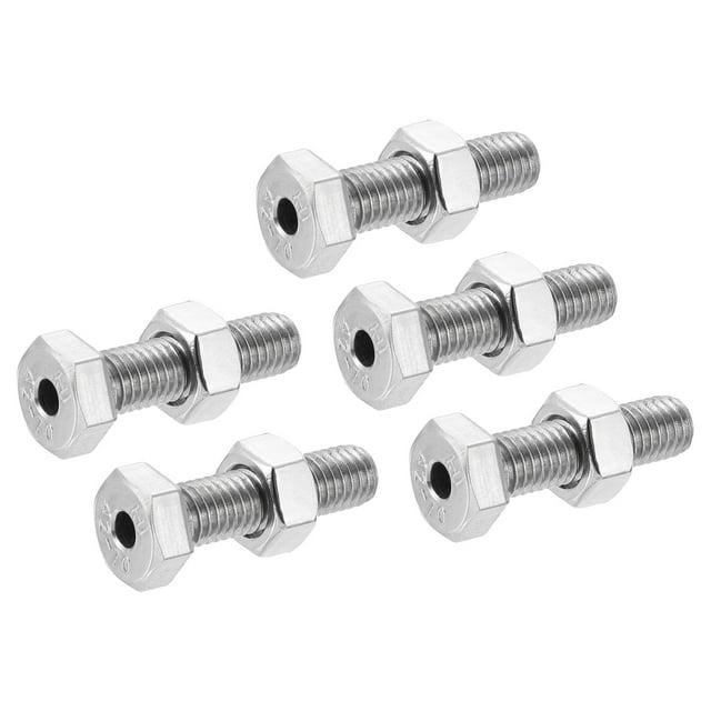 Unique Bargains M8x30mm Hexagon Fasteners Hollow Screw Bolts with Nuts 5 Pack
