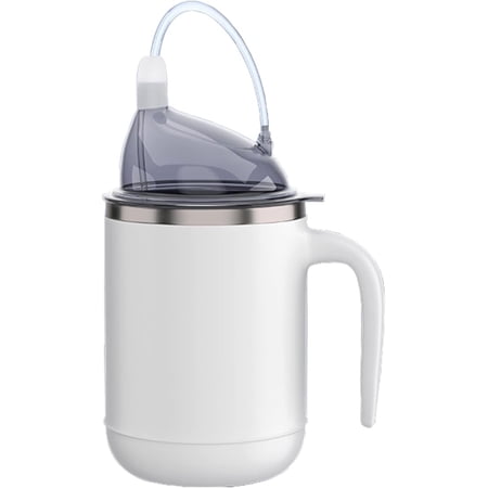 ABCISI Multifunctional Adult Sippy Cup for Elderly Spill Proof – Easy to Grasp Handles Precise Liquid Control- 15oz Stainless Steel Sippy Cup with Straw No Spill Cups for Elderly Seniors White