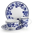 thumbnail image 2 of Elama Cattleya Orchid 16 Piece Round Porcelain Dinnerware Set in Blue and White, 2 of 10