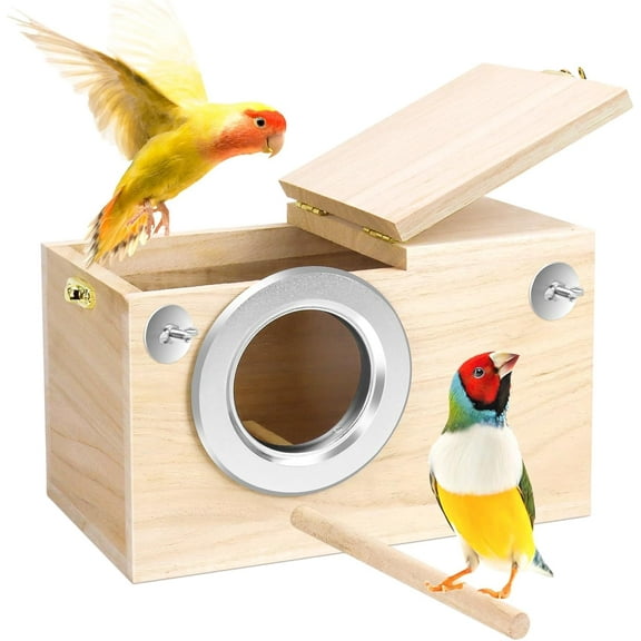 Parakeet Nesting Box with Transparent Observation Window, 8 Inch Wooden Bird Nesting Box, Bird House Fixed in Cage for Cockatiel, Lovebirds, Finch, Budgie, Parrotlets, Canary