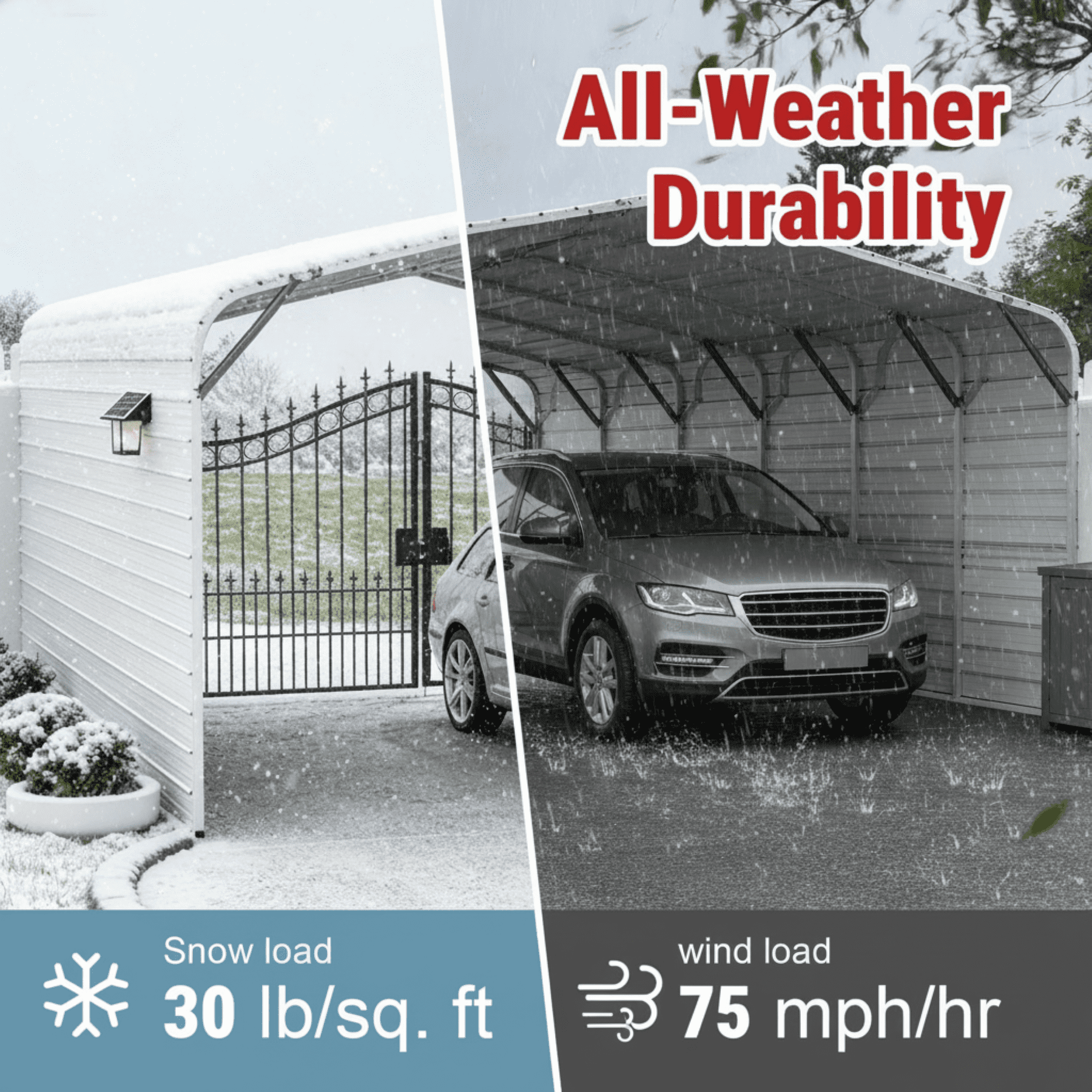 DuraYu 20x30 ft Enclosed Metal Garage for Vehicles, Heavy-Duty Steel Carport with Side Panels, Cream