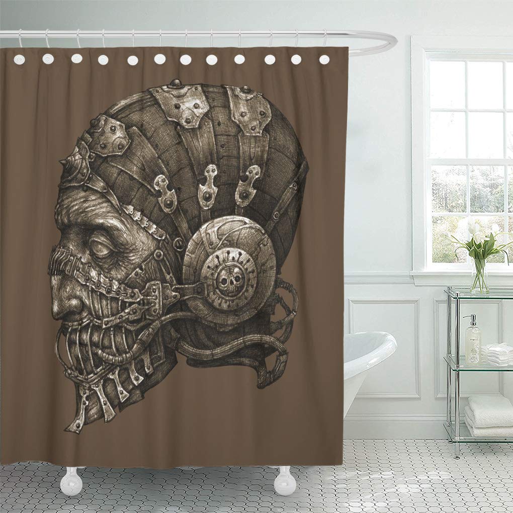 CYNLON Fantastic Character in Helmet Mask Black and White Cyberpunk Bathroom Decor Bath Shower