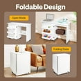 thumbnail image 3 of SPECSTAR Folding Sewing Craft Table, Rolling Sewing Machine Desk with Storage Shelves, Sewing Cabinet with Lift for Small Spaces, White, 3 of 7