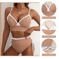 thumbnail image 3 of Eytino Women's Bikini Set High Waisted Bathing Suits for Women Tummy Control Two Piece Swimsuit with Ruffle Trim & Tie Side Brown Checkerboard M, 3 of 7