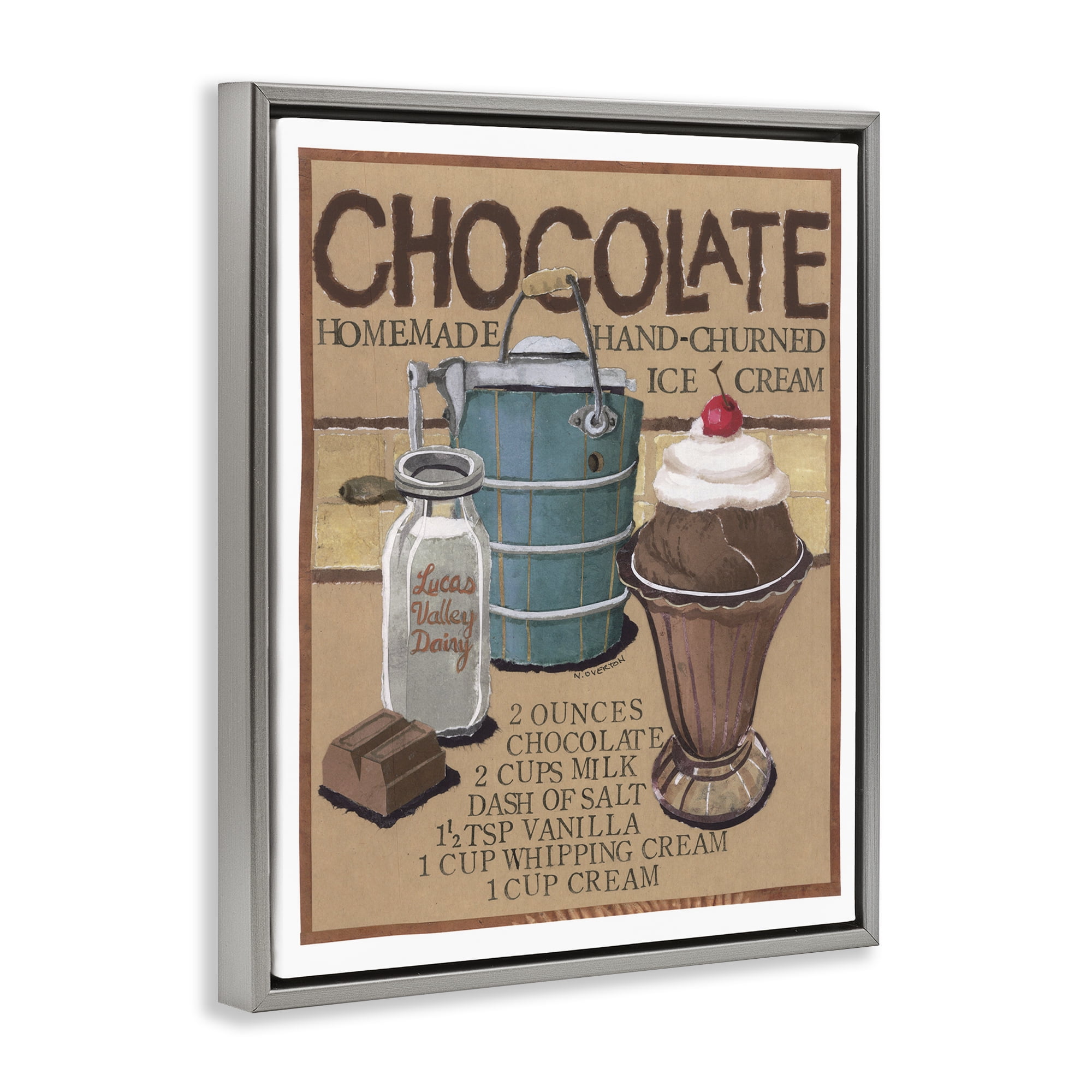 Stupell Industries Chocolate Ice Cream Food & Beverage Painting Gray Floater Framed Art Print Wall Art, 17 x 21