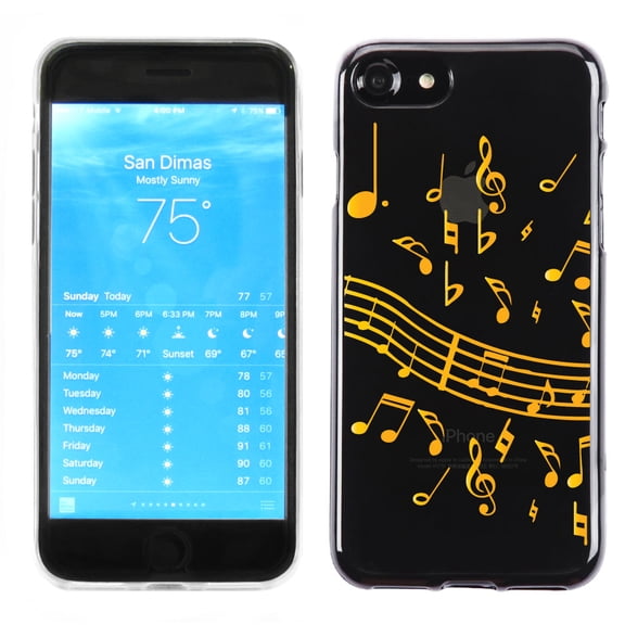 One Tough Shield ® Slim-Fit Premium Transparent TPU Phone Case for Apple iPhone 7 - Music Notes / Goldtone