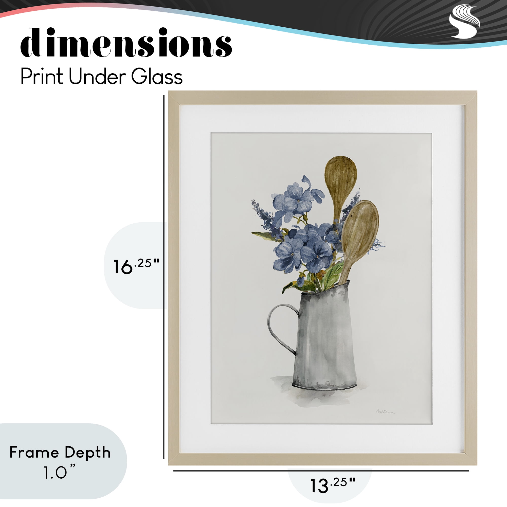 Stupell Industries Kitchen Spoons & Blue Blooms Birch Framed Print Under Glass, design by Carol Robinson