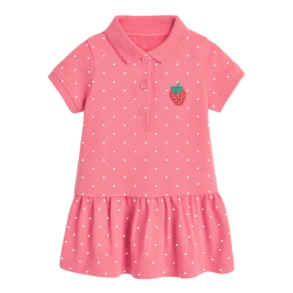 Spazoro Toddler Girls Polo Dress, Short Sleeve Collared Ice Cream Print Casual School Uniform Shirt Dress Red Size 3