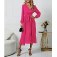 thumbnail image 4 of HLSOHJP Women's Pleated Midi Dress Long Sleeve V-Neck Belted Tie Waist Lace Up A-Line Chiffon Wrap Dress, 4 of 6