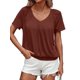 thumbnail image 1 of Camisetas Casuales de Verano para Mujer, Camisetas de Corta con Cuello en V, Color Marrón Oscuro, Talla M, 1 of 7