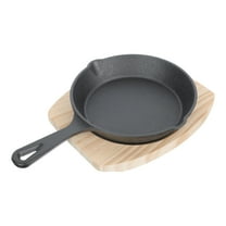 OUNONA Black Cast Iron Frying Pan with Wooden Handle Non-Stick Skillet for Kitchen Cooking 1 Set