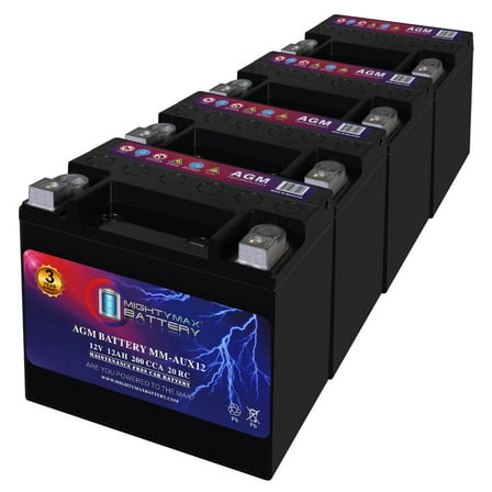 MM-AUX12 Auxiliary Battery 12V 12Ah, 20RC, 200 CCA Rechargeable AGM Car Battery - Pack of 4