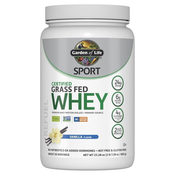 Garden of Life SPORT Certified Grass Fed Whey, Vanilla, 20 Servings