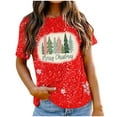 thumbnail image 4 of Aofany Merry Christmas Shirt for Women Letter Pattern Cute T-Shirt Plaid Xmas Tree Casual Graphic Print Crewneck Tees Tops, 4 of 7