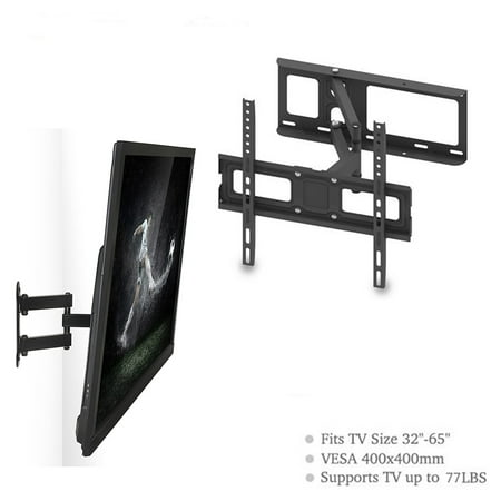 Full Motion TV Wall Mount Bracket Articulating Arms Swivels Tilts Extension Rotation for Most 32-60 Inch LED LCD Flat Curved Screen TVs Max VESA 400x400mm up to77lbs