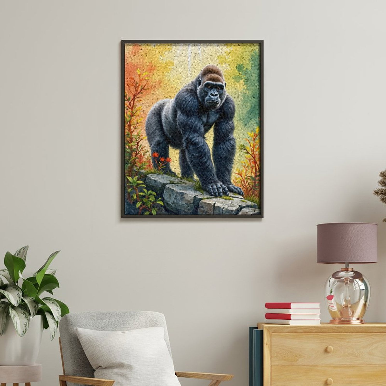 Paint by Numbers Kit for Adults, Gorilla On Rock In Sunlit Forest Paint by Numbers, Easy Paint by Numbers Kit for Adults Beginner, DIY Adult Paint by Number Kits on Canvas, Home Decor