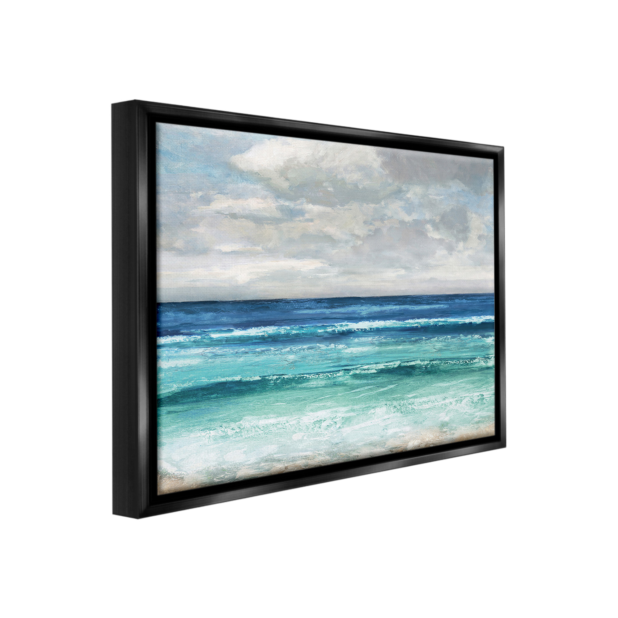 Stupell Industries Abstract Beach Clouds Landscape Painting Black Floater Framed Canvas Art Print Wall Art, 31 x 25