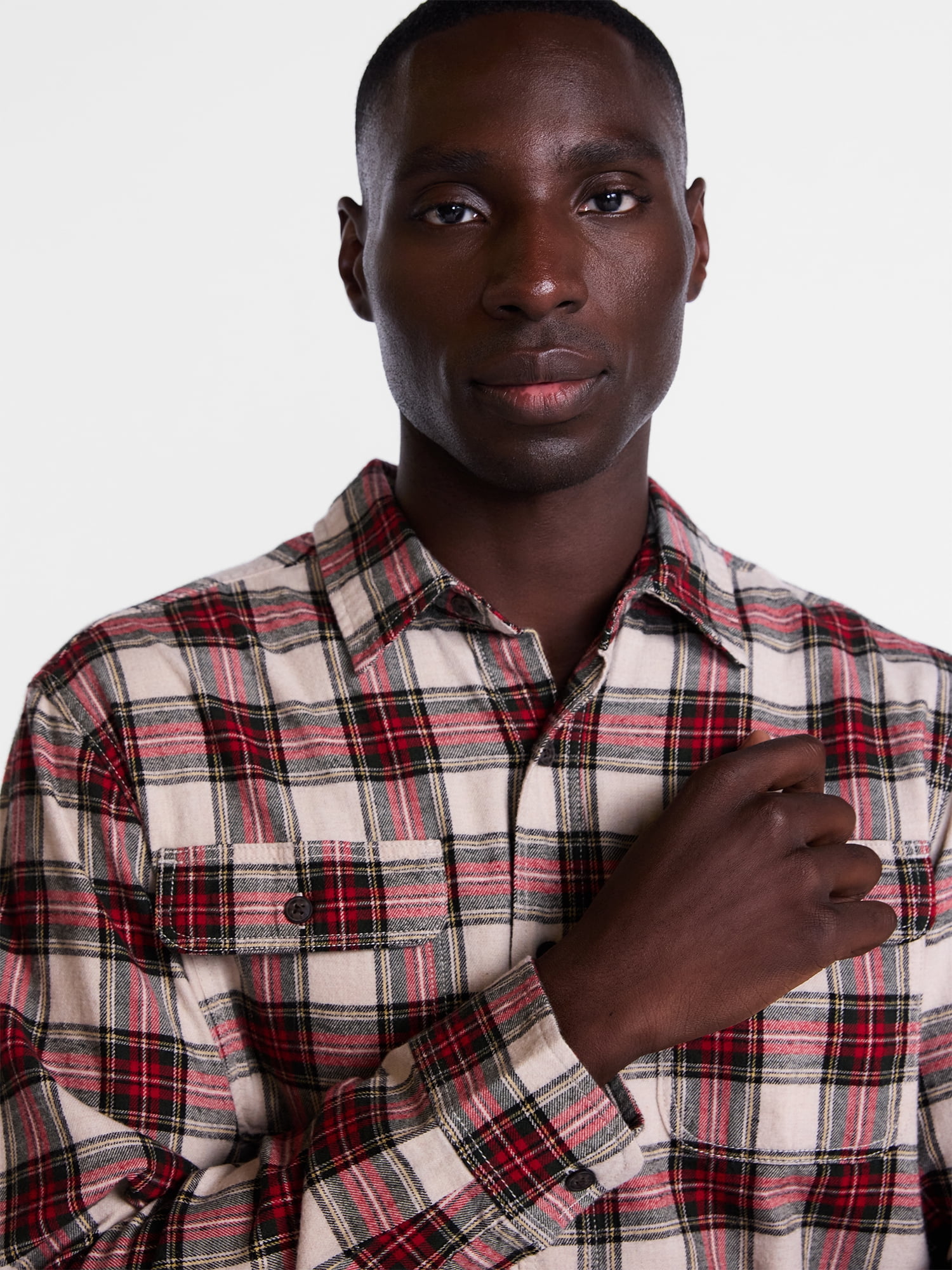 George Men's and Big Men's 100% Cotton Plaid Flannel Shirt with Long Sleeves, Sizes XS-3XL, 2XB-5XB & Tall XLT-3XLT