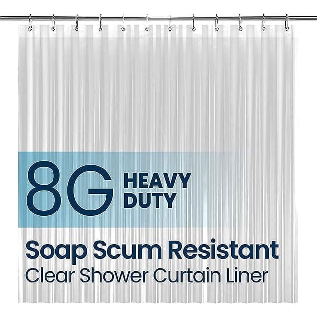 LiBa Forro para Cortina de Ducha de Baño PEVA Calibre 8, Tela Resistente, No Tóxica, Grosor Resistente, Impermeable, Resistente Al Moho y a los Hongos, Transparente, 72" de Ancho x 78" de Alto