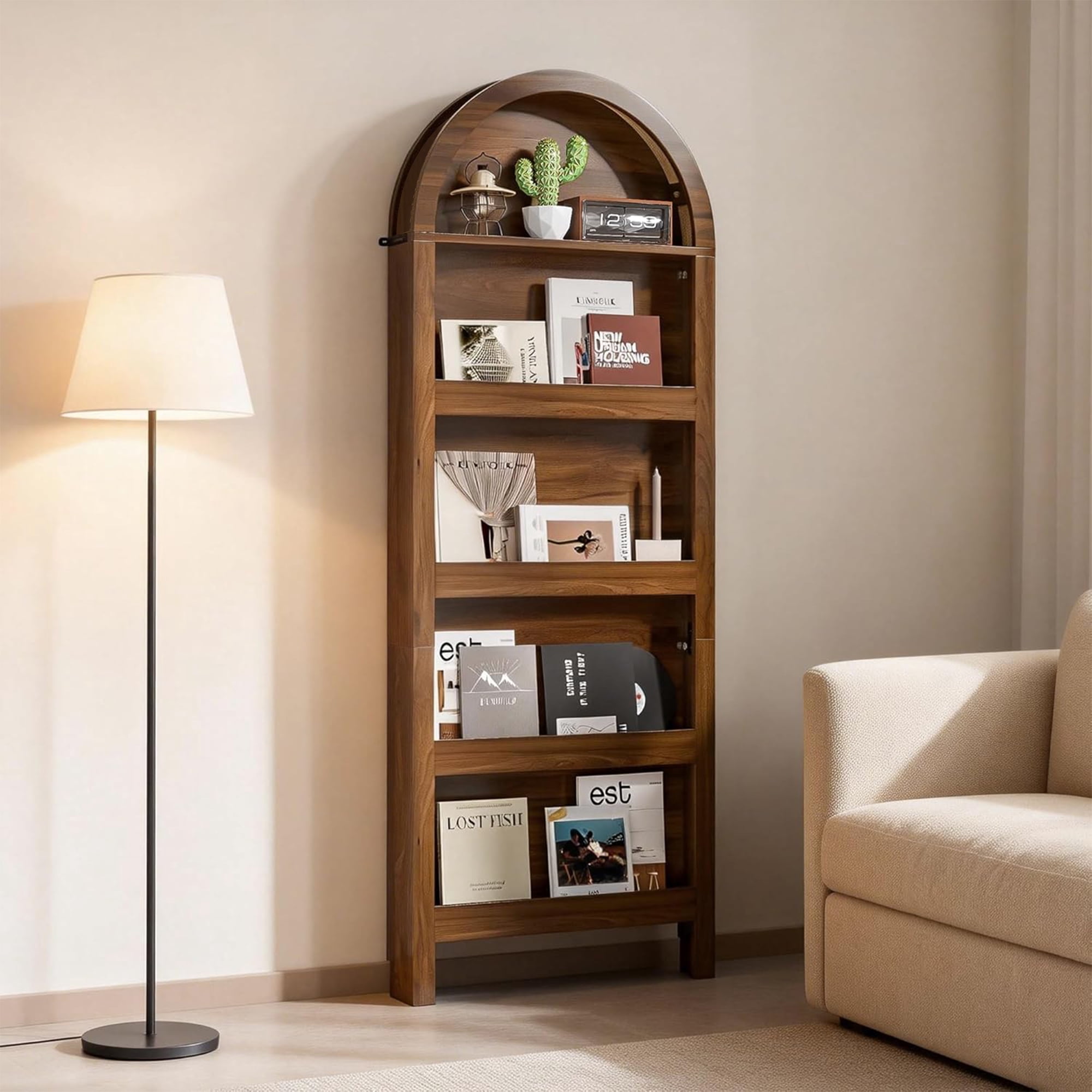 Arched Behind The Door Storage Narrow 5- Tier Open Display Bookshelf Wall Mount Display Rack for Living Room Bedroom