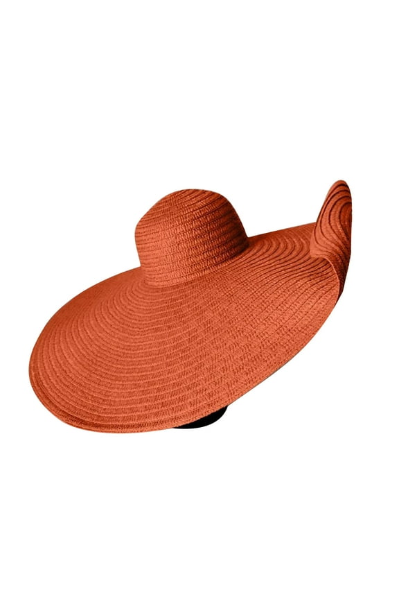 Oversized Beach Straw Hats for Women, Extra Large Wide Brim Sun UV Protection Summer Roll Up Foldable Hat,Orange