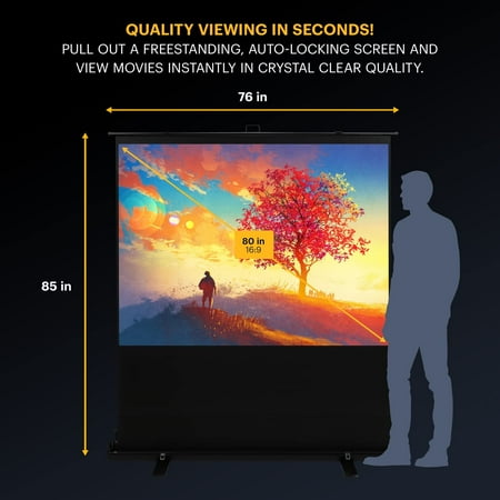 Kodak - 80" Projector Screen, Pull Up Projector Screen and Stand, Portable Projector Screen with Handle and Carrying Case - Black/White