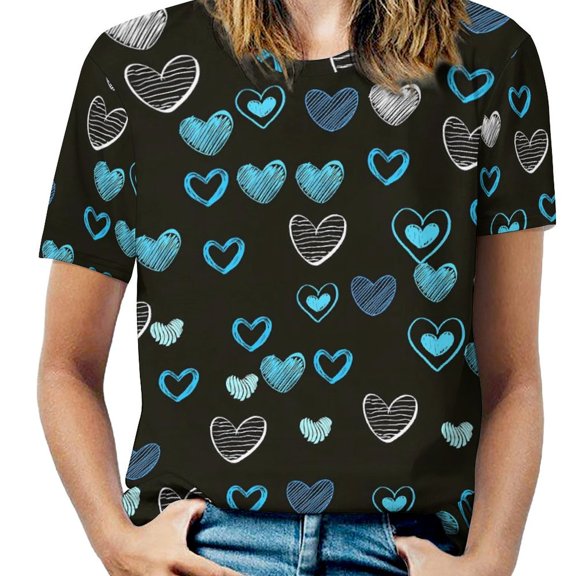 Gold Hearts T-Shirt Purple Tie Dye Print Vintage T Shirts Short-Sleeve Street Style Tee Shirt Summer Top Tees Big Size