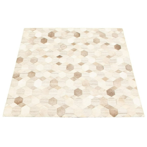 ECARPETGALLERY Tapis Fait à la Main pour Salon, Salle à Manger et Chambre à Coucher Contemporain Collection Patchwork en cuir 4'0" x 6'0" en Ivoire