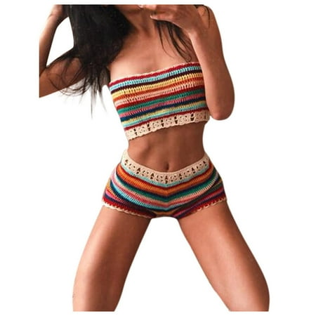 

WANYNG Women Bohemian Handmade Crochet Knitted Beach Bikini Set Swimwear Bra Swimsuit Swim Romper Women Swimming Suit Women Sport