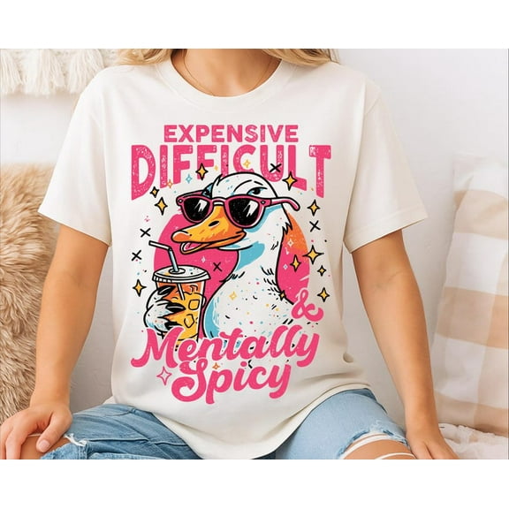 Expensive Difficult & Mentally Spicy T-Shirt, Funny Goose Iced Coffee Tee, Trendy Sassy Retro Humor Shirt for Women, Cute Sarcastic Outfit