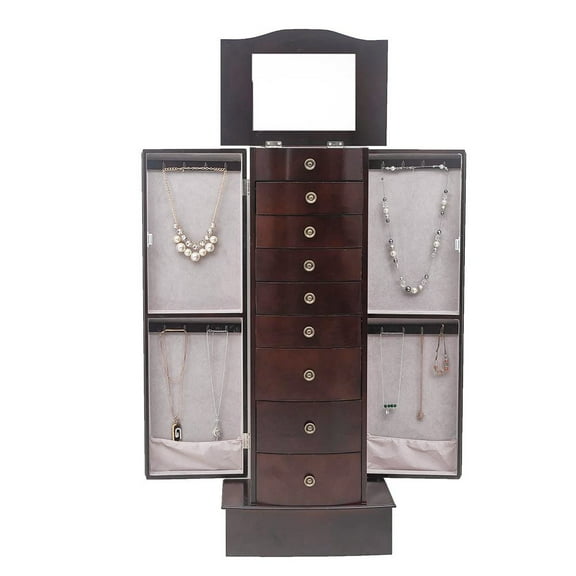 Ktaxon 8-Drawer Jewelry Cabinet Chest with Mirror Jewellery Box Organizer Wooden, Brown