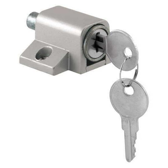 Push-In Sliding Door Keyed Lock, Aluminum Finish