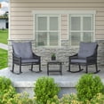 thumbnail image 3 of VEIKOUS Outdoor Rocking Chair Wicker Bistro Set W/ Cushions & Table, Cushioned Set of 3, Gray, 3 of 11