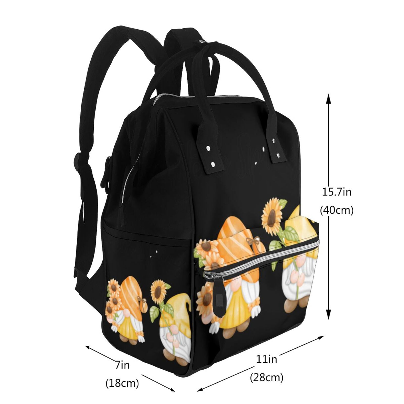Fuzoiu Hello Spring Sunflower Gnomes Print Diaper Bag Backpack,Baby Essentials Travel Tote,Multi function Waterproof Diaper Bag, Travel Essentials Baby Bag - Unisex