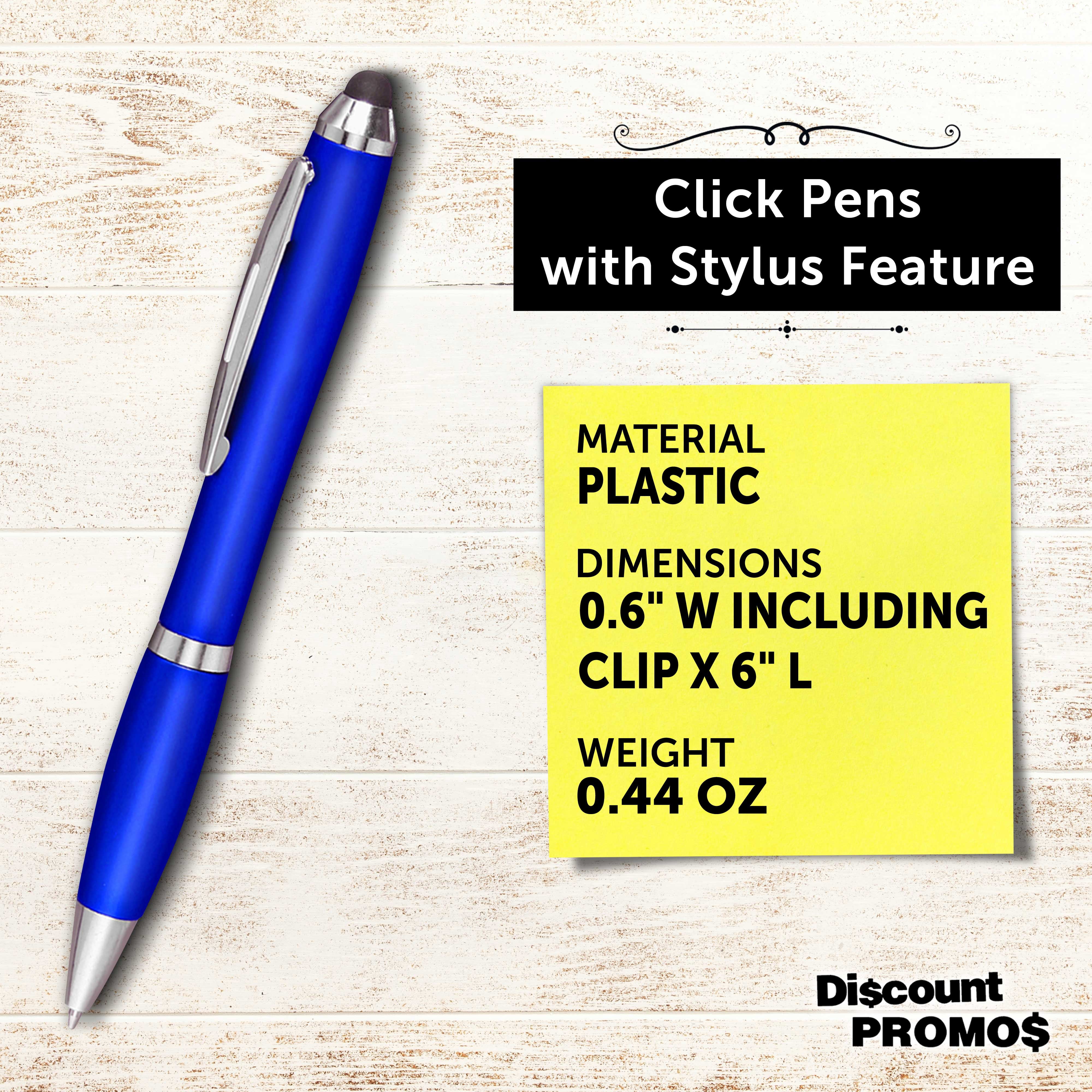 Plastic Stylus Pens Set of 10, Bulk Pack - Black Ink, Great for Office, School, Business, Tradeshows, Events - Blue