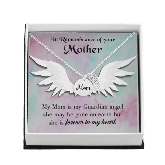 Mommy Guardian Angel Mom Remembrance Necklace Angel Wing Charm, Stainless Steel 18-22'' Chain