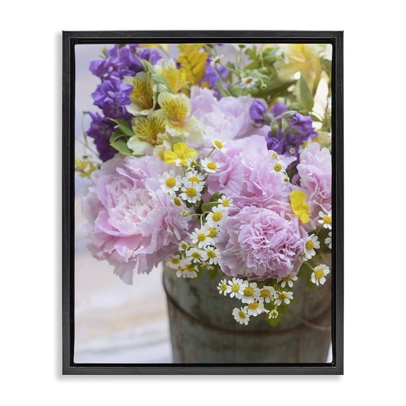 Stupell Industries Cottage Spring Blooms in Bucket Black Floating Frame Canvas Art, 25 x 31, by Claire Brocato
