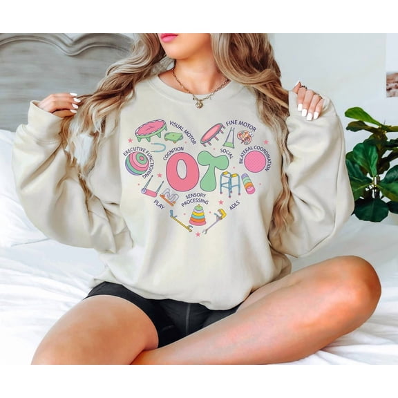 Tee Clo OT Heart Sweatshirt Occupational Therapy COTA Retro Cozy Outfit, Full size S-5XL