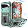thumbnail image 1 of HZXC-for Google Pixel 9 Case/Pixel 9 Pro Case with [2 Pack] HD Screen Protector + Slide Camera Cover, 360° Rotation Ring Kickstand [Military Grade] Shockproof Protective Phone Case, Alpine Green, 1 of 4