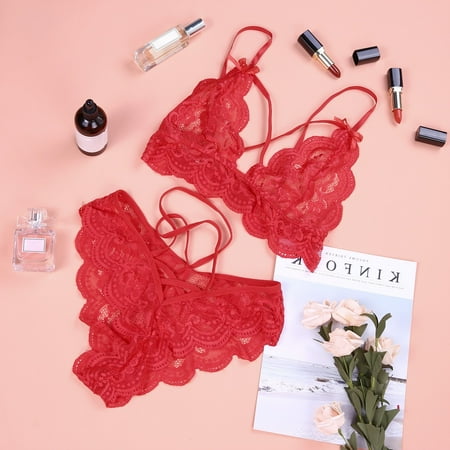 

Women s Lace Gathered Thin Wireless Bra Set Lingerie Underwear Pajamas Set