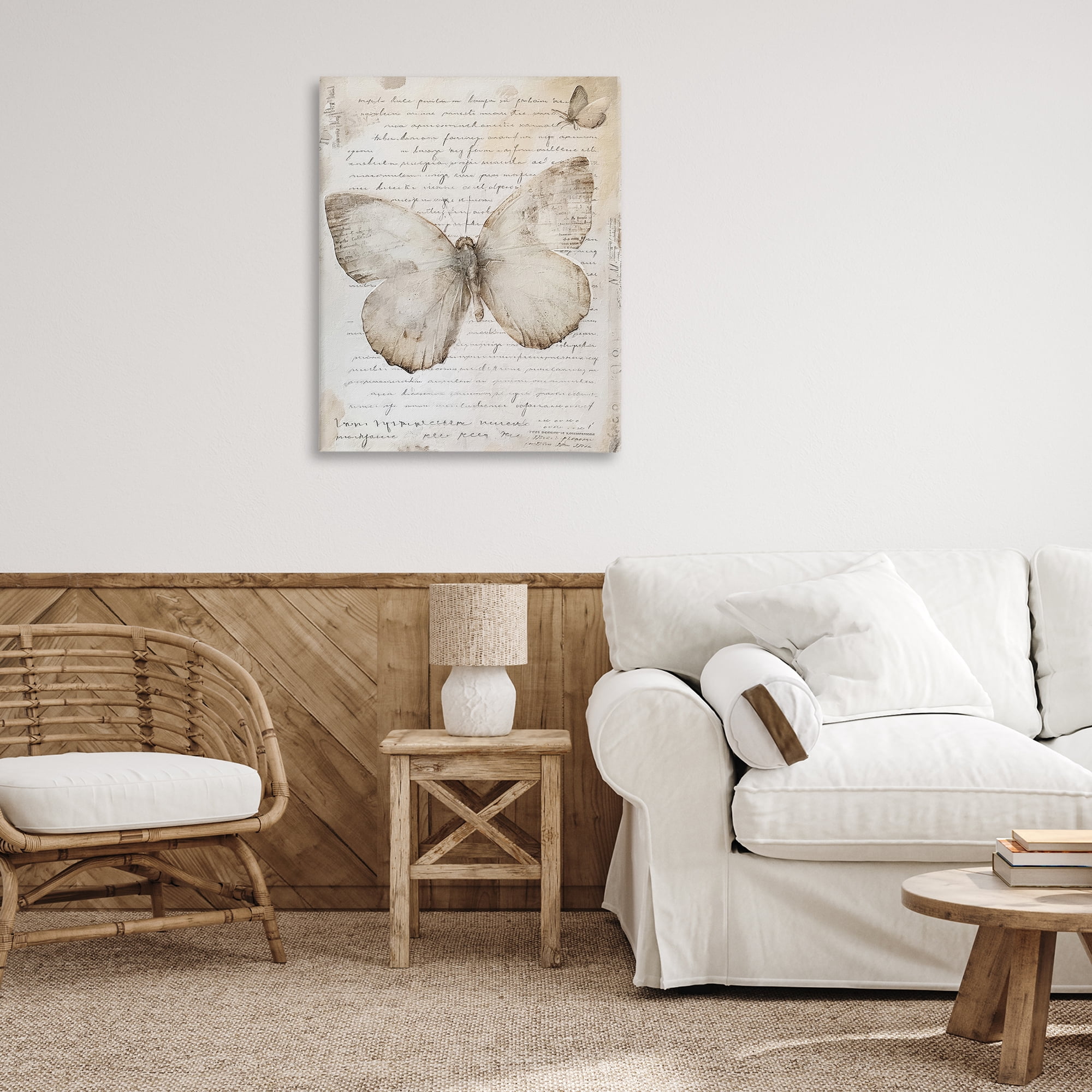 Stupell Industries Butterfly & Vintage Cursive Animals Painting Wrapped Canvas Art Print Wall Art, 30 x 40