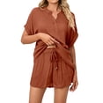 thumbnail image 5 of Hanerdun Women 2PCS Pajamas Sleepwear Female Short Sleeve Top & Shorts Pjs Set Brown 2XL, 5 of 6