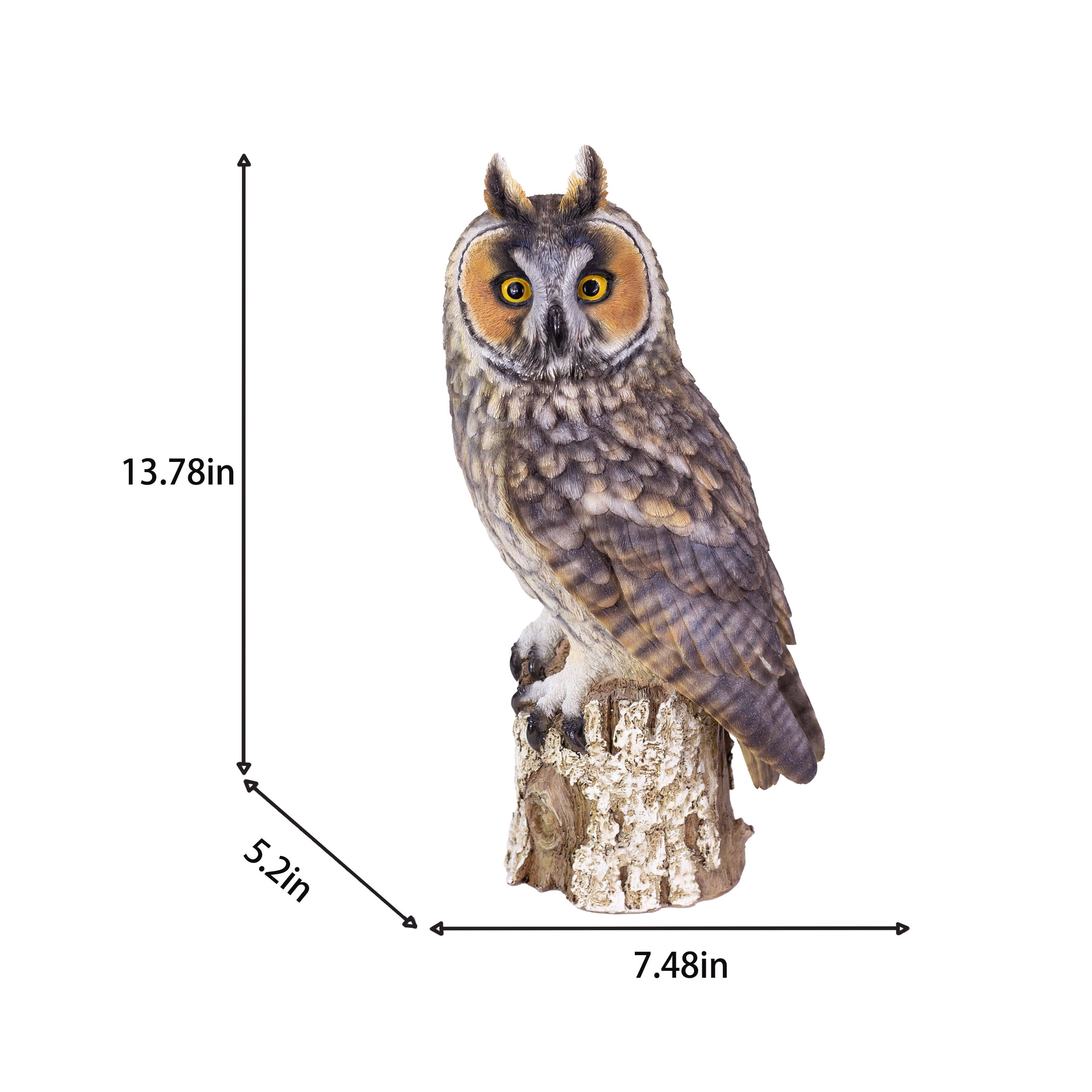 SOREAL Brown Long Eared Owl on branch | Handcrafted Decorative Bird Statue for Home & Garden | Premium Polyresin, Weather-Resistant Indoor/Outdoor Decor