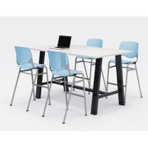KFI Studios Midtown 6' x 3' Pub Table Set, Designer White , 4 Sky Blue KOOL Stools