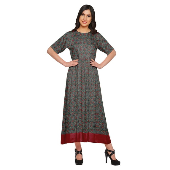 Moomaya Long A-Line tunic Kurti Dress For Women Elbow Sleeve Printed Casual Kurti