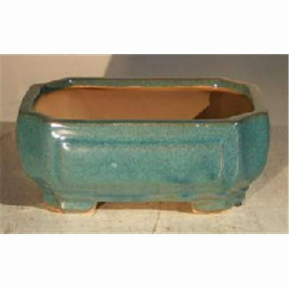 Bonsai Boy L155 6.125 x 5 x 2.125 in. Ceramic Bonsai Pot, Blue & Green - Rectangle