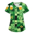 thumbnail image 2 of Womens Irish Shamrock Scrub Tops Short Sleeve V Neck Printed Workwear Shirt Casual Holiday Nursing Uniform with Pockets 2026 Yellow XL, 2 of 5